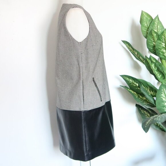 Dina Agam Anthropologie White Black Houndstooth & Lambskin Leather Sheath Dress - Picture 5 of 11